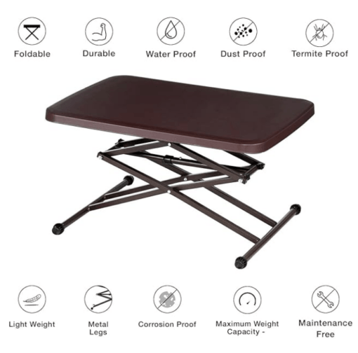 Supreme Scissor Height-Adjustable Rectangular Multi-Purpose Contemporary Plastic Folding Table (Globus Brown) - Image 3